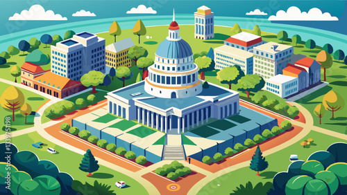 Top down view of Capitol Building and park in Madison Wisconsin