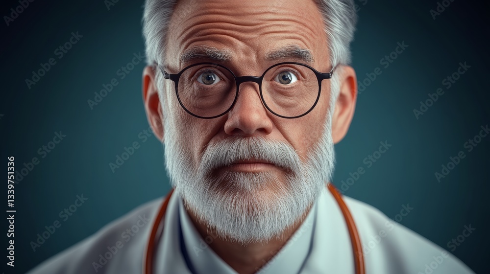 Fototapeta premium Man with glasses and a white coat is staring at the camera. He looks very serious and focused