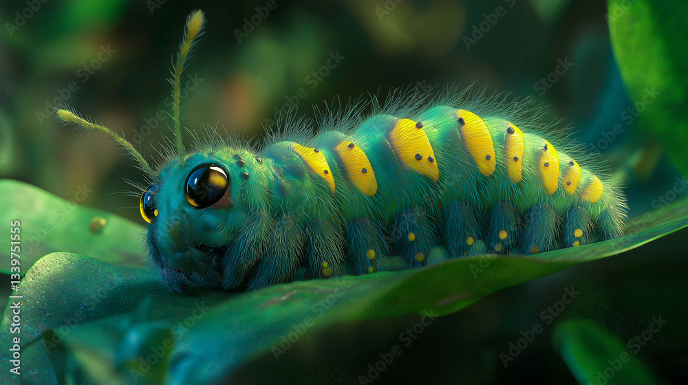 a caterpillar in a tropical leaf