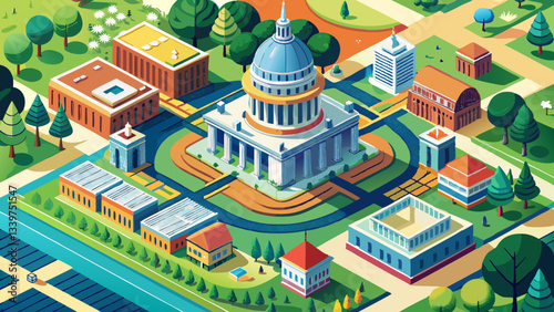 Top down view of Capitol Building and park in Madison Wisconsin