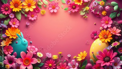 Colorful vector Easter egg background with floral elements and bunny silhouettes, easter bunny, nature
