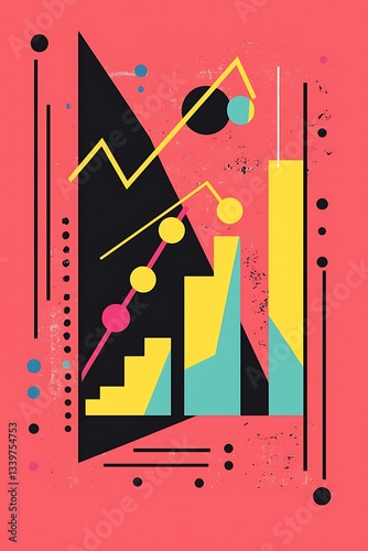 Minimalist graph art with vibrant color fills showing economic health
