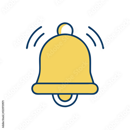 Notification bell icon with ringing effect in yellow and blue