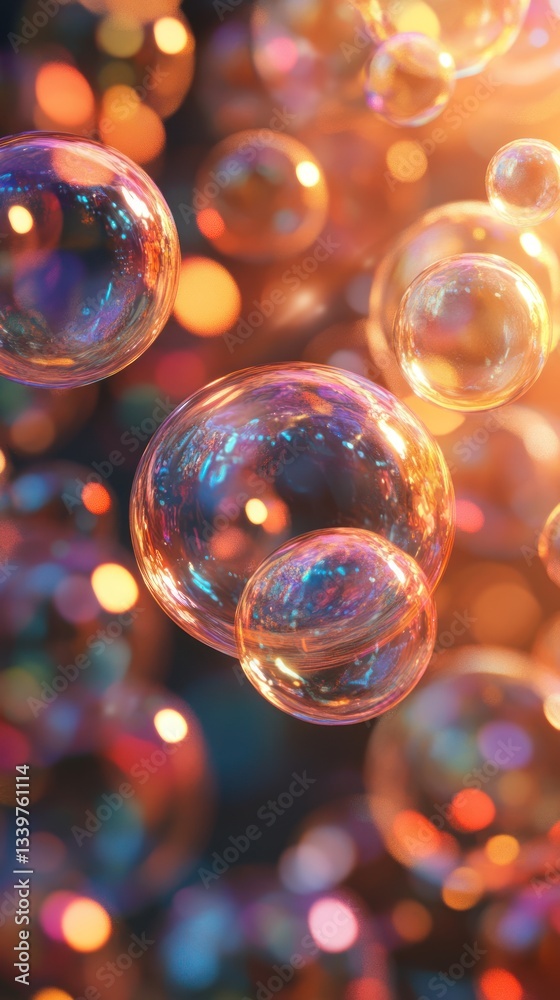 Naklejka premium Many clear and colorful bubbles floating in the air together