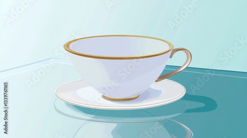 Elegant White Teacup with Golden Accents on a Teal Surface