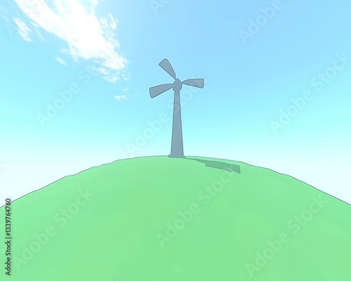 Windmill on the Green Hill Underneath a Blue Sky