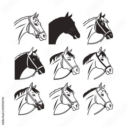 Horse face silhouette illustration bundle vector design