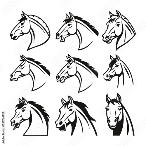 Horse face silhouette illustration bundle vector design
