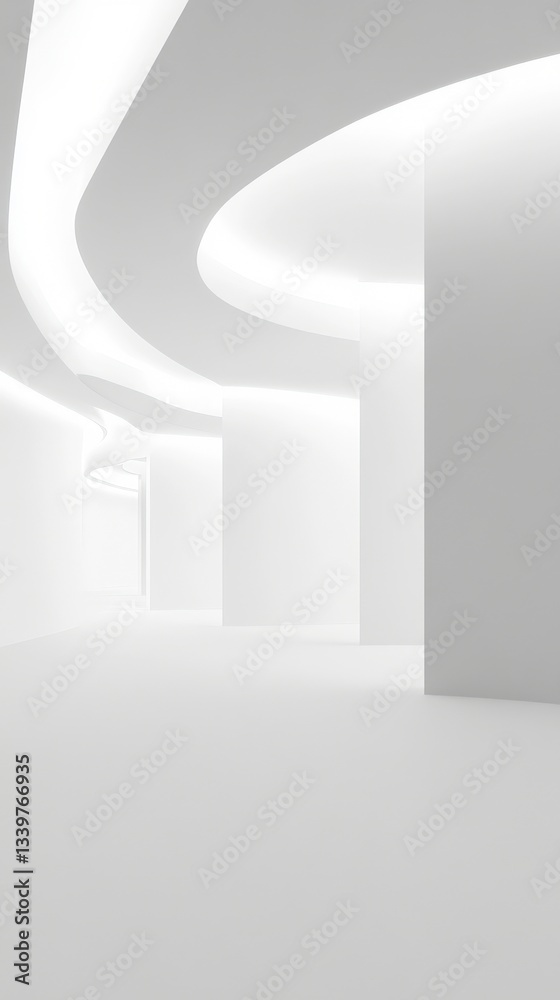 Fototapeta premium Stunning Empty White Modern Architectural Corridor with Elegant Curves and Lighting