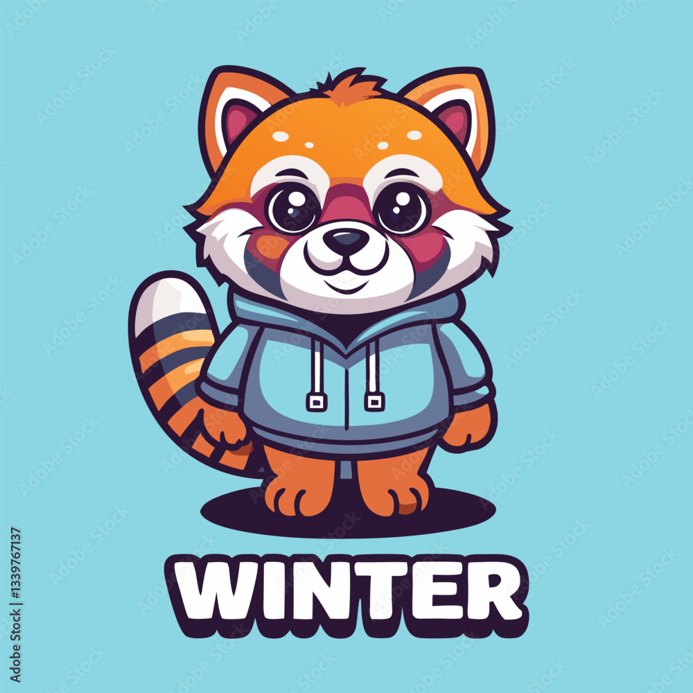 Naklejka premium Adorable Red Panda Mascot in Winter Attire with Logo Vector