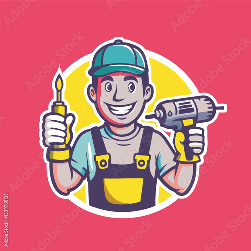 Professional Repairman with Electric Screwdriver Ready for Action
