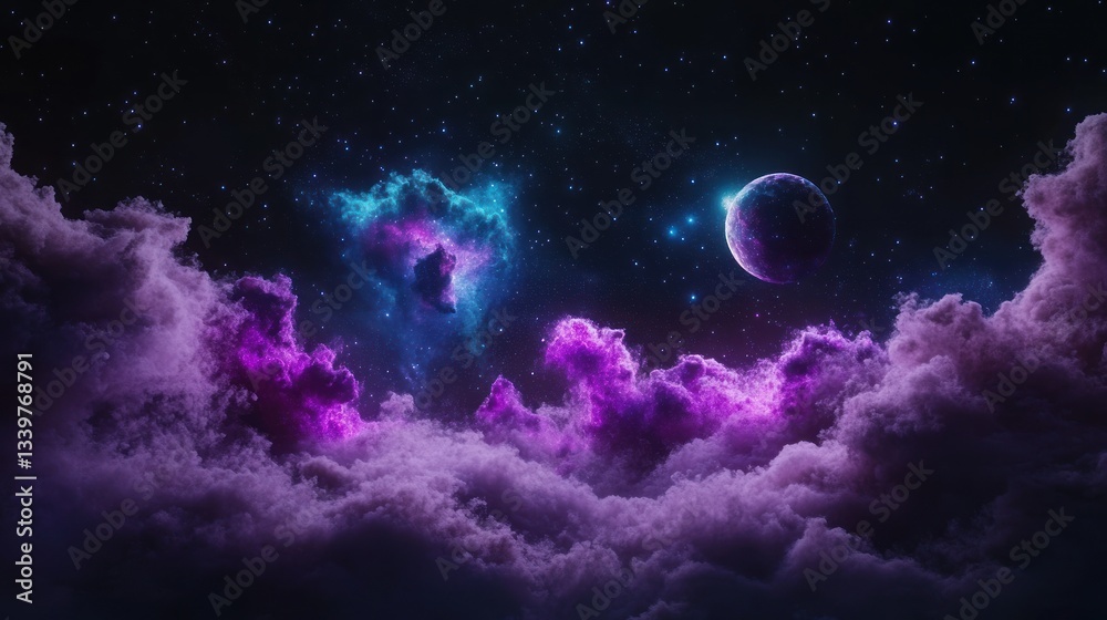 Obraz premium Celestial Dreamscape: A Night in Purple Nebulae