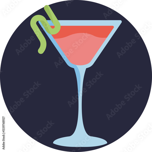 A stylized image of a cosmopolitan, featuring a pink-colored drink and citrus garnish.