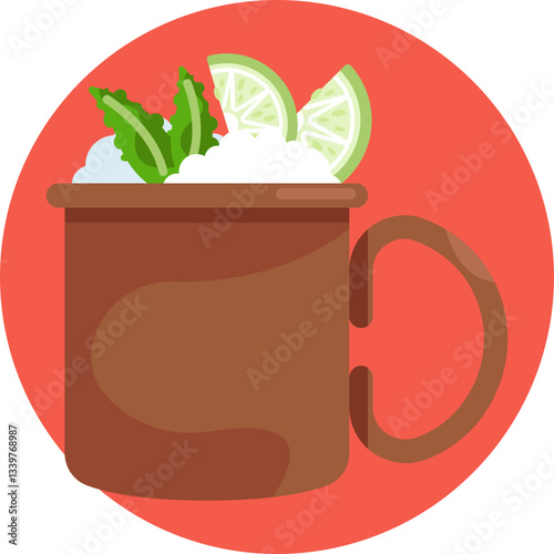A copper mug filled with a refreshing Moscow Mule cocktail, featuring ginger beer, vodka, and lime.