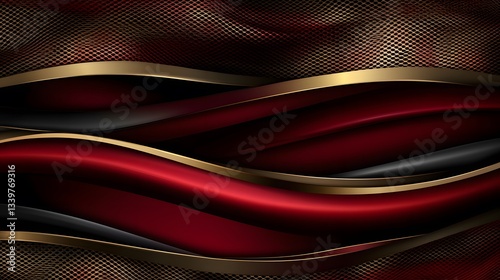Abstract Red Black Gold Waves Luxury Background