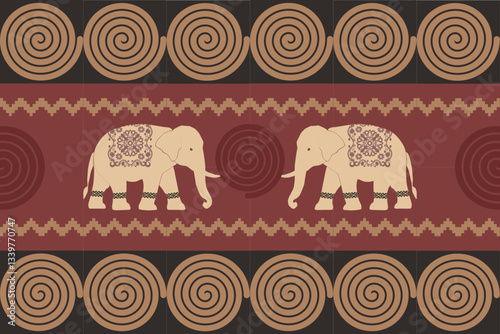 elephants pattern, Geometric, brown,
Beautiful Thailand,thai pattern,seamless,Traditional,ethnic,fabric pattern for textiles,rugs, wallpaper,clothing, sarong,batik,print,background,illustration,vector