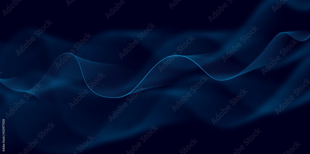 Obraz premium Minimalist Smooth Wave Lines with Glow Effect. Technology-Inspired Abstract Wave Wallpaper. Wave. Vector. 