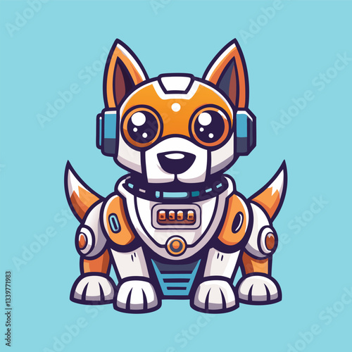 Cartoon Character: Futuristic Robot Dog with Vector Logo Design