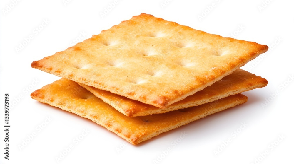 Delicious Crispy Crackers: A Close-Up of Three Golden Brown Crackers Delicious Crispy Crackers: A Close-Up of Three Golden Brown Crackers