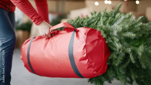 Creative holiday storage solutions red bag for christmas tree organization