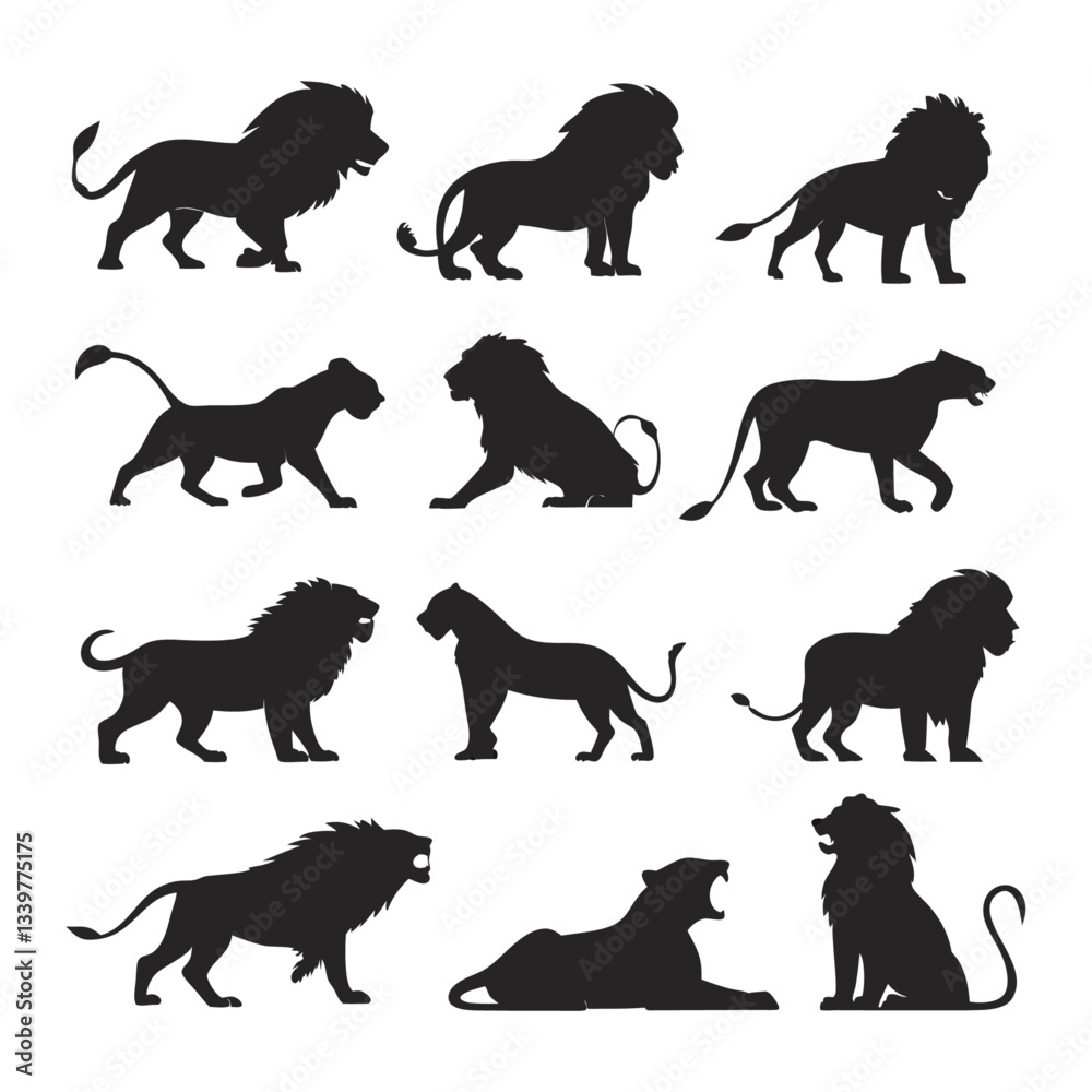 Obraz premium Lion silhouette illustration bundle vector design