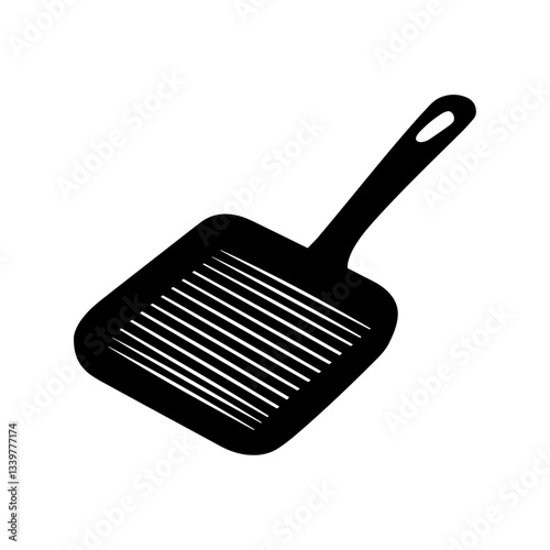 A stylish black silhouette of a non-stick grill pan with raised ridges on its surface and a square shape