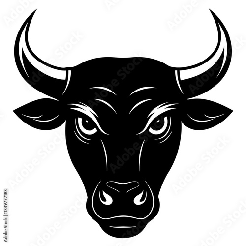 Angry bull head simple black silhouette, Black silhouette vector icon, silhouette illustration. Bull head