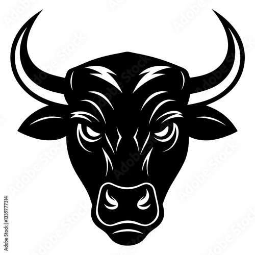 Angry bull head simple black silhouette, Black silhouette vector icon, silhouette illustration. Bull head