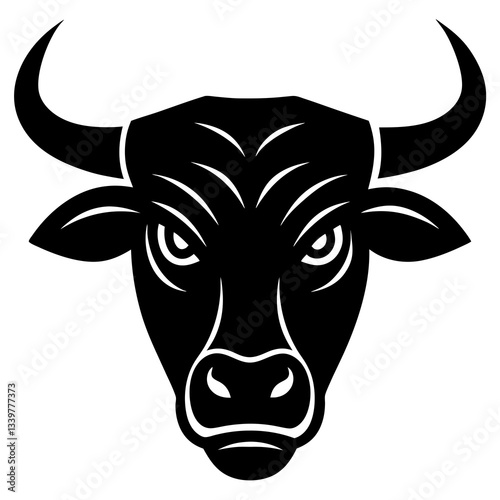 Angry bull head simple black silhouette, Black silhouette vector icon, silhouette illustration. Bull head
