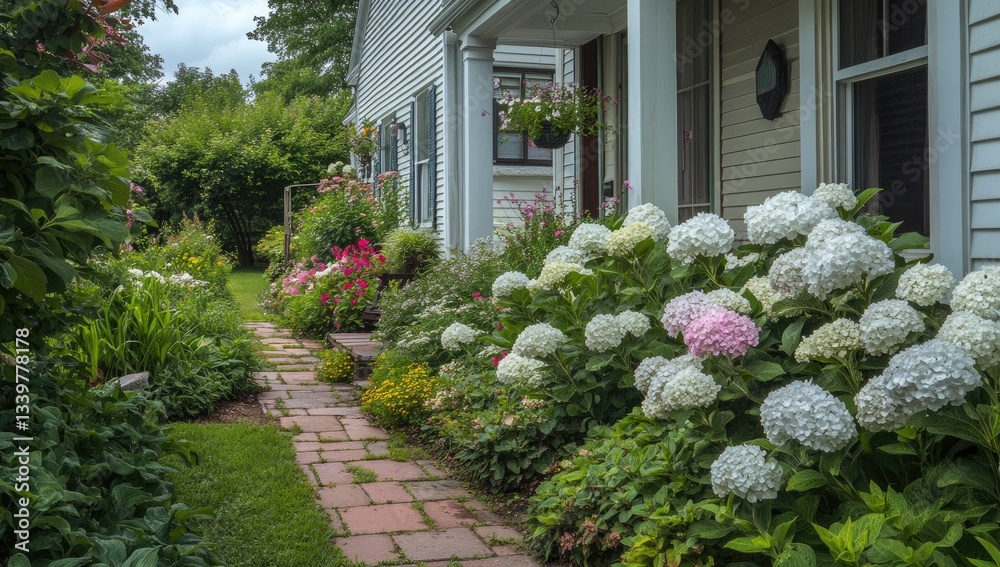 Fototapeta premium Charming home garden path with vibrant flowers