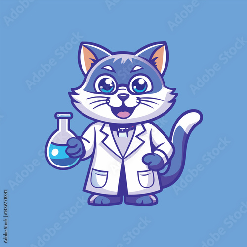 Smart Scientist Cat Holding Glass Lab Logo Mascot Vector