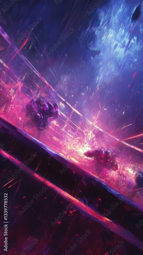 Fototapeta premium Abstract representation of glowing energy fields and dark figures