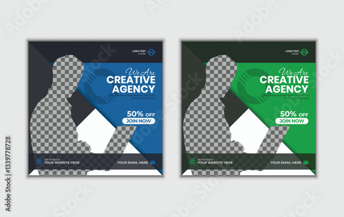 Modern square geometric business social media post design template for instagram and facebook ads.