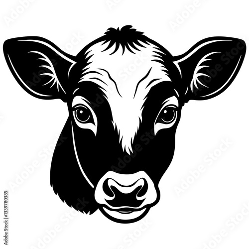 baby cow head simple black silhouette, Black silhouette vector icon, silhouette illustration