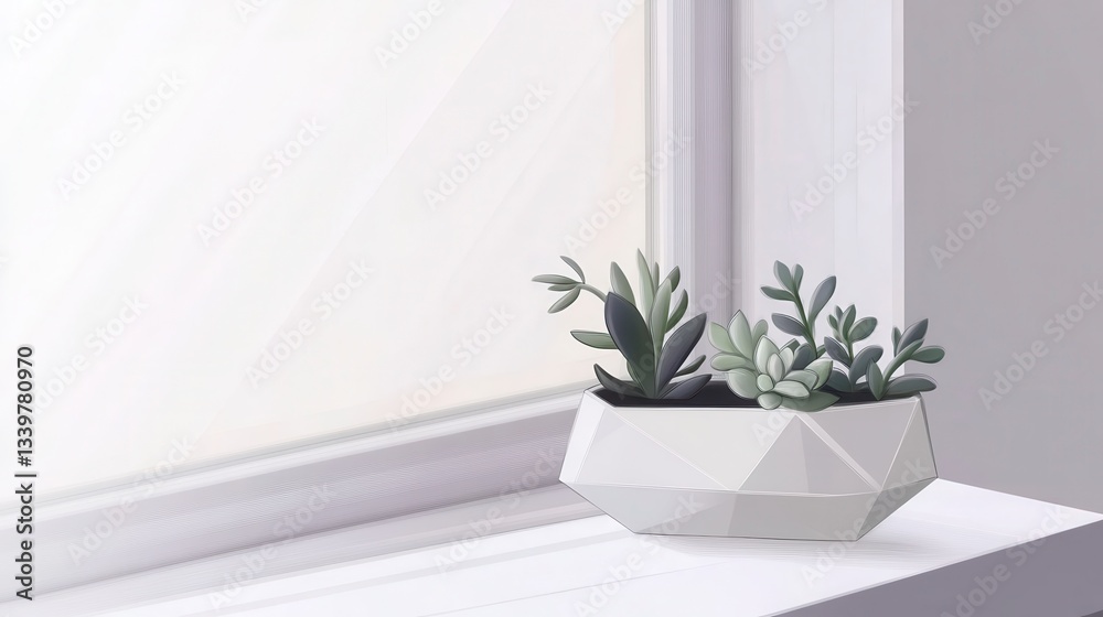 Stylish Succulent Arrangement in Geometric Pot by the Window