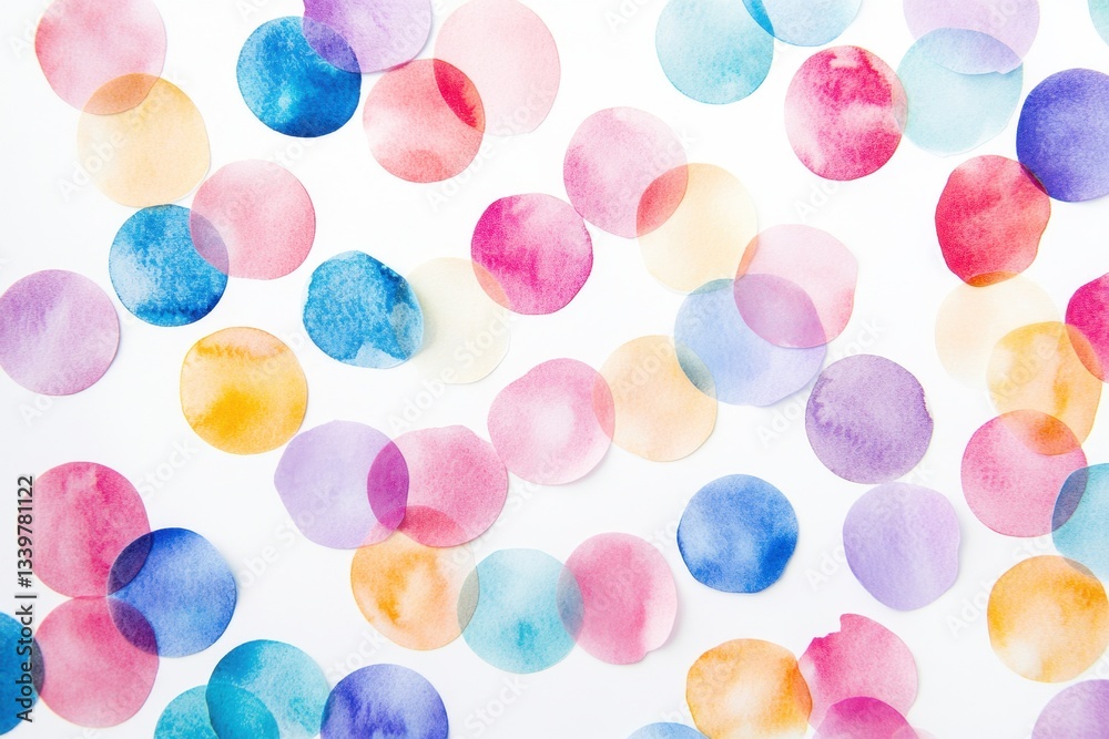 Fototapeta premium Watercolor confetti dots on a white background, colorful party decoration, pastel colors Generative AI