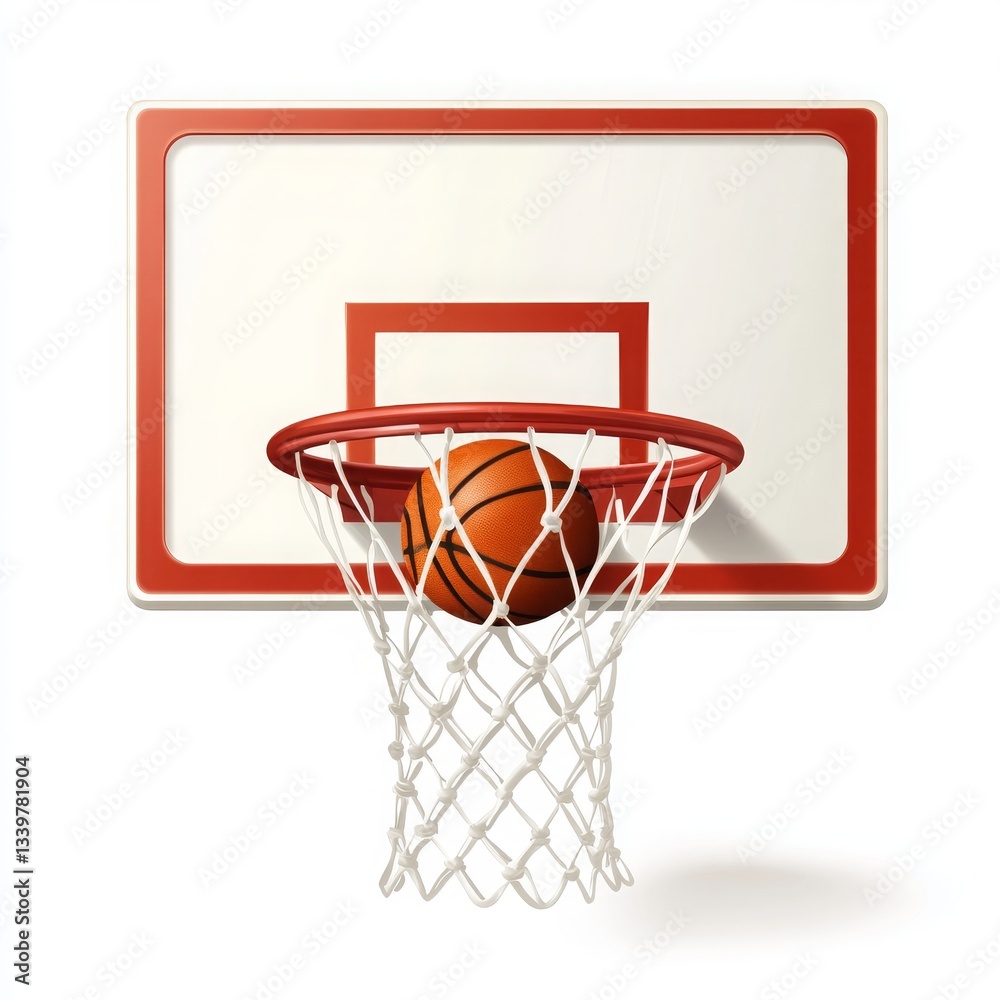Basketball hoop with a ball isolated on a white background. Poster or banner template, vector illustration. Basketball hoop with a ball isolated on a white background. Poster or banner template, vector illustration.