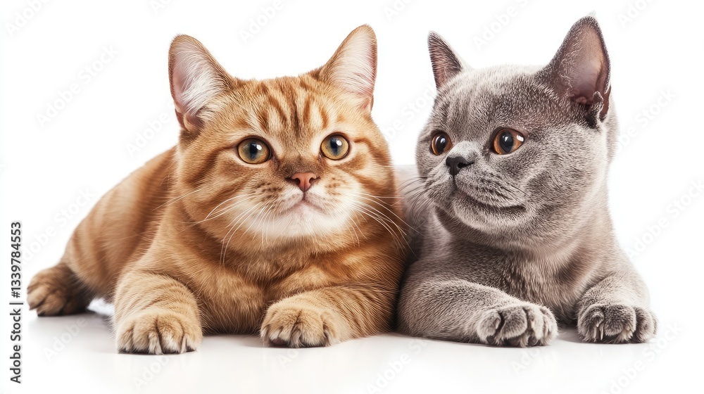 Obraz premium Two Domestic Cats Lying Down Side By Side