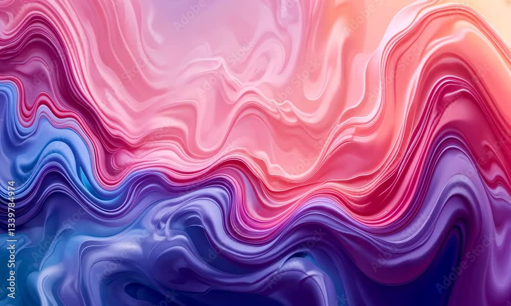 A vibrant abstract wave pattern in pink and purple hues with a fluid texture. Concept of modern art and digital creativity