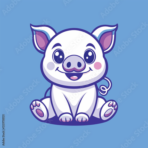 Adorable Sitting Piglet Cartoon Character Illustration in Vector Format