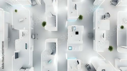 White office cubicles top view