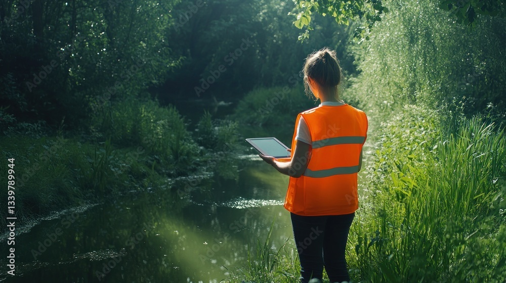 Environmental Scientist by the River Studying Ecology