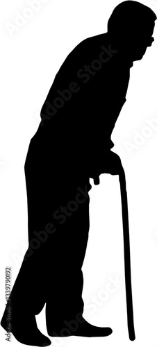 silhouette of a an old man walks using a cane