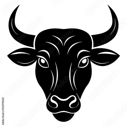 bull head simple black silhouette, Black silhouette vector icon, silhouette illustration