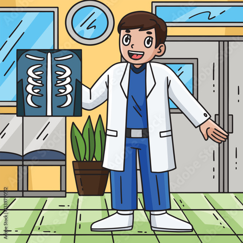 Doctor with X-Ray Film Colored Cartoon 