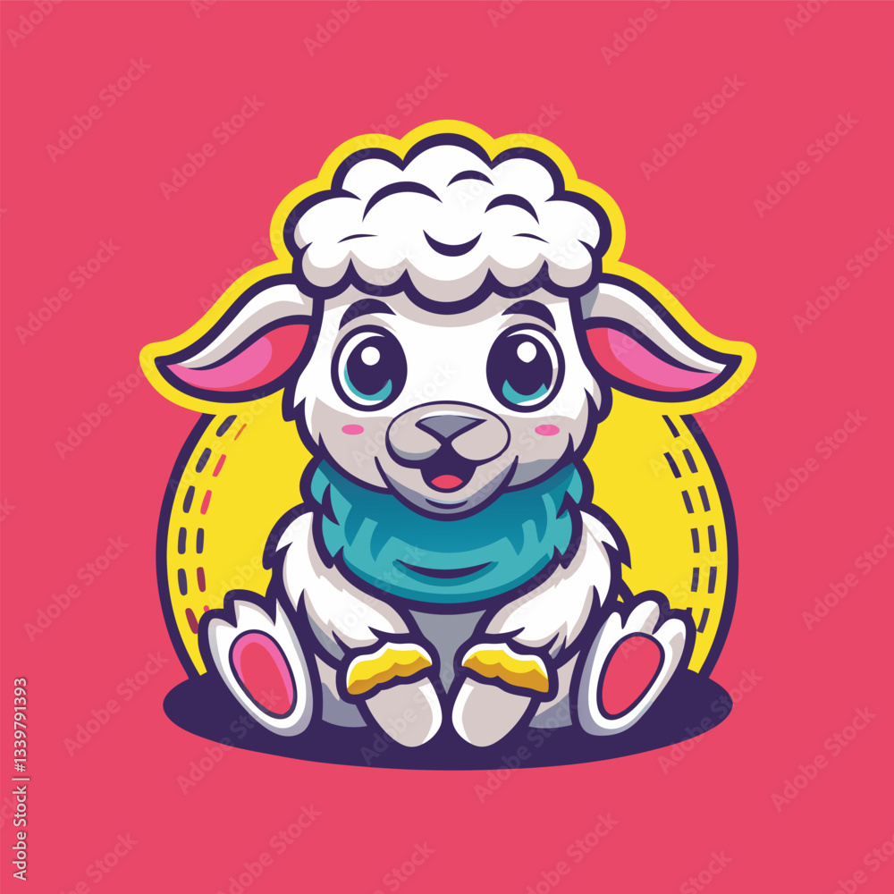 Fototapeta premium Adorable Sitting Sheep Character Vector Illustration in EPS 10