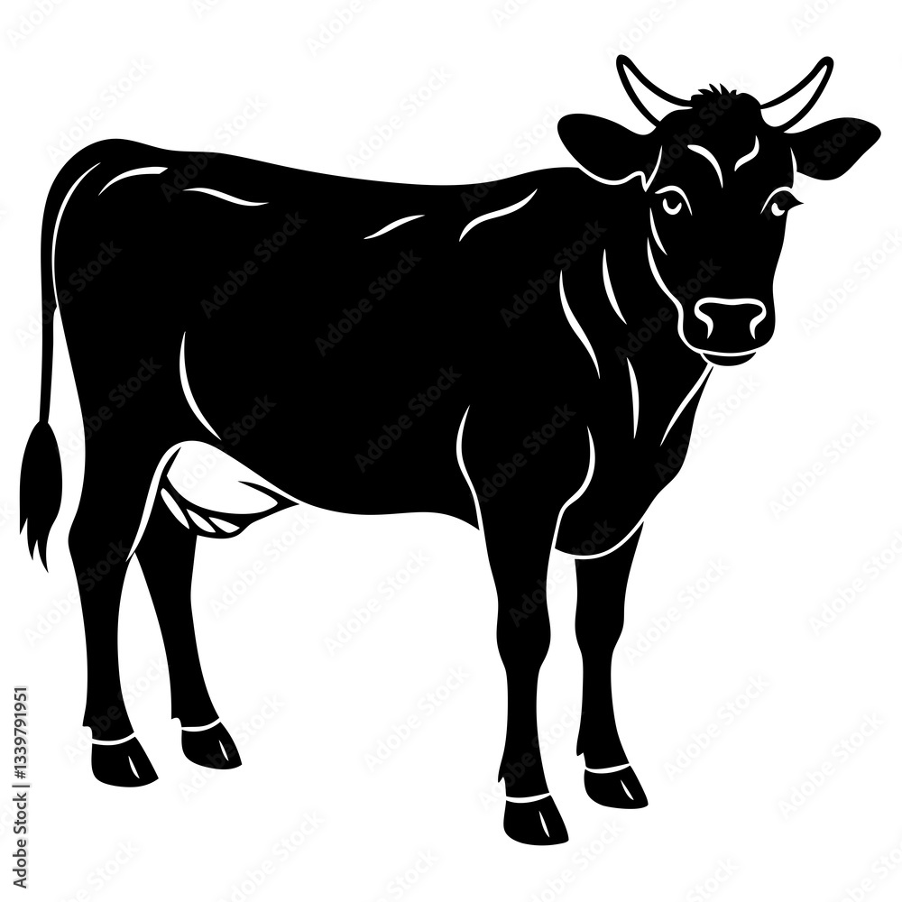 Fototapeta premium Cow simple black silhouette, Black silhouette vector icon, silhouette illustration