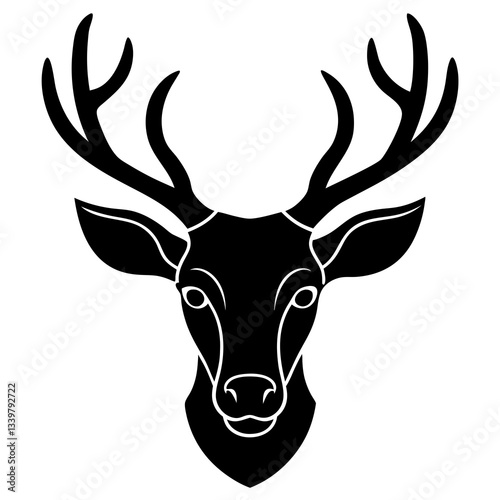 deer head simple black silhouette, Black silhouette vector icon, silhouette illustration