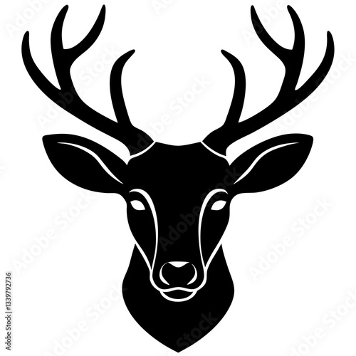 deer head simple black silhouette, Black silhouette vector icon, silhouette illustration