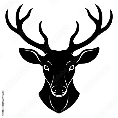 deer head simple black silhouette, Black silhouette vector icon, silhouette illustration